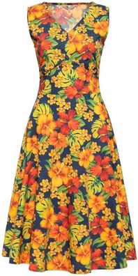 Queen Kerosin Damen Aop 50S Retro Armlose Swing Kleid "Blumeninsel" QKU46022