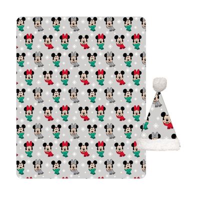 Disney Mickey Mouse 100x140 cm Weihnachtsset Kuscheldecke mit Weihnachtsmütze