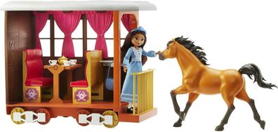 Zug-Abenteuer Spielset, Puppe Lucky (18cm) & Pferd Spirit (20cm), Zug mit rollende