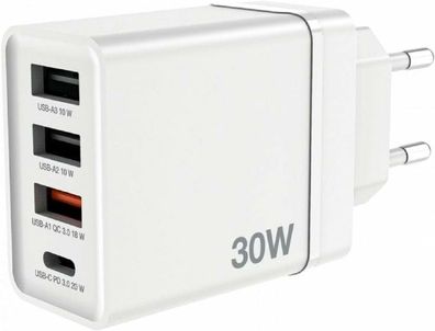 Schnellladeadapter Ladeadapter Ladegerät mit USB-C und USB-A Anschlüssen 30W Weiß