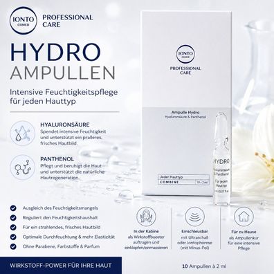 IONTO-COMED Professional Care HYDRO Ampullen 10 x 2 ml | Hyaluron & Panthenol
