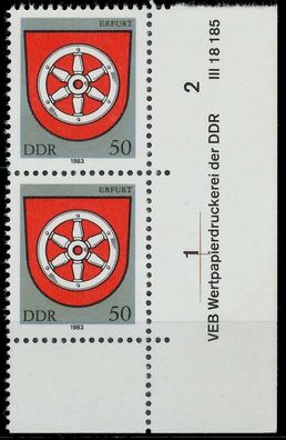 DDR 1983 Nr 2820DV WPD postfrisch SENKR PAAR ECKE-URE XAC0BDE