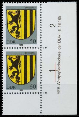 DDR 1983 Nr 2819DV WPD postfrisch SENKR PAAR ECKE-URE XAC0C16