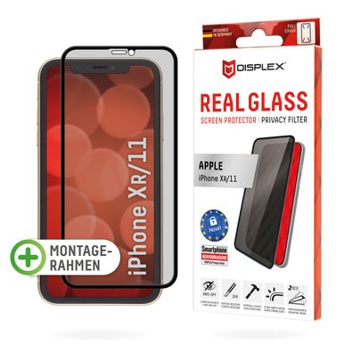Displex Sichtschutz / Privacy Panzerglas vollflächig für Apple iPhone Xr/11, Bla