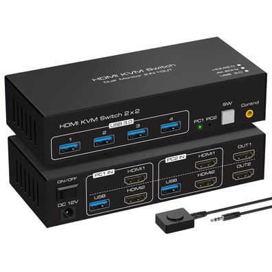 VPFET HDMI KVM Switch 2 PC 2 Monitore 4K60Hz USB 3.0