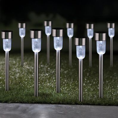 10x Solarleuchten Edelstahl 36cm Gartenleuchte LED Erdspieß wetterfest 70427