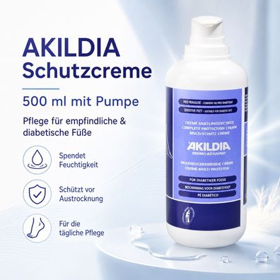 Akildia Schutzcreme 500 ml mit Pumpe - Pflege für empfindliche & diabetische Füße