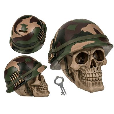 OOTB Spardose mit Schloss Totenkopf mit Armyhelm
