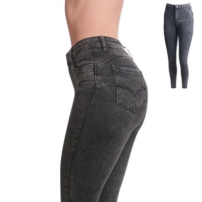 topschuhe24 3233 Damen Skinny Jeans Hose High Waist Wahed-Out Glitzer