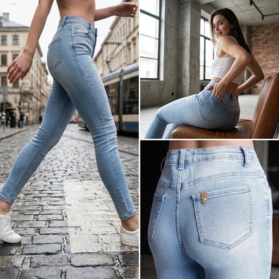topschuhe24 3235 Damen Straight Leg Jeans Hose High Waist