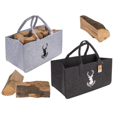 OOTB Graue Filztasche für Kaminholz Hirschkopf
