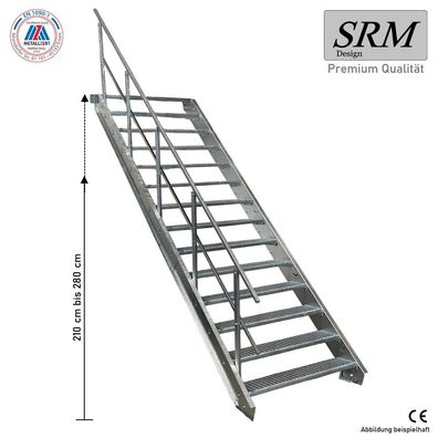 14 Stufen Stahltreppe Breite 60 - 160cm Geschosshöhe 210 - 280cm Geländer einseitig