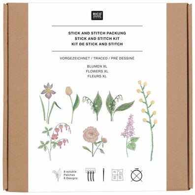 Stick & Stitch-Packung Blumen - XL - 8 Stück