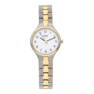 Boccia Uhr Damen 3330-10 Titan, Gold plattiert, Weiß
