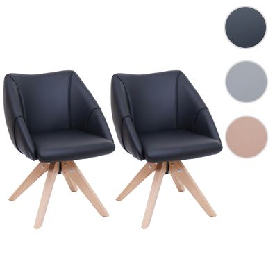 2er-Set Esszimmerstuhl HWC-Q52, Küchenstuhl Drehstuhl, drehbar Holz Kunstleder