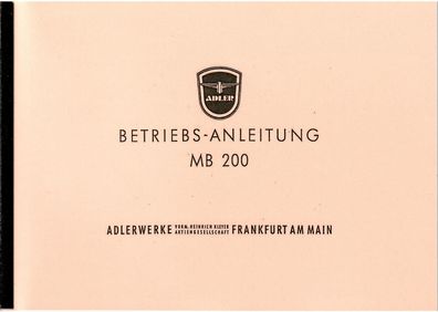 Betriebsanleitung Adler MB 200, Motorrad, Oldtimer, Klassiker