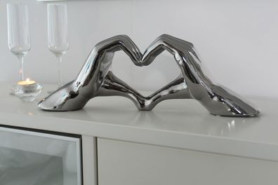 Gilde Dekoobjekt, Herz, "Heart", Händemotiv, Keramik, silberfarben, VE 2, L. 10