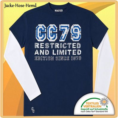 CC 79 Langarm-Shirt Rundhals Blau Cotton Gr:134/140 146/152 158/164 170/176 NEU
