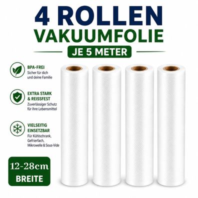 Vakuumierfolie 4x5m Rollen BPA-frei Stark Reißfest Sous Vide Vakuumbeutel kompat