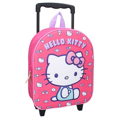 Hello Kitty 3D Trolley Rucksack – Rosa Trolley mit abnehmbarem Griff und robusten