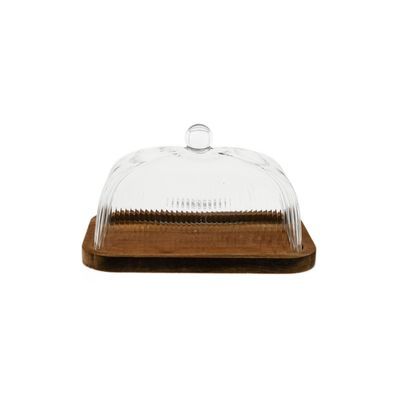 Butterdose mit Glasdeckel & Holzplatte - 16 x 10 x 10 cm