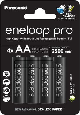 Panasonic Eneloop Pro AA Akkus 2500 mAh 4 Stk.– wiederaufladbare Batterien für