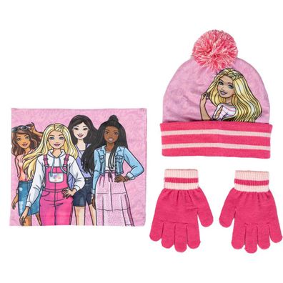 Barbie Kinder 3 Teilig Mütze & Schal & Handschuhe Set