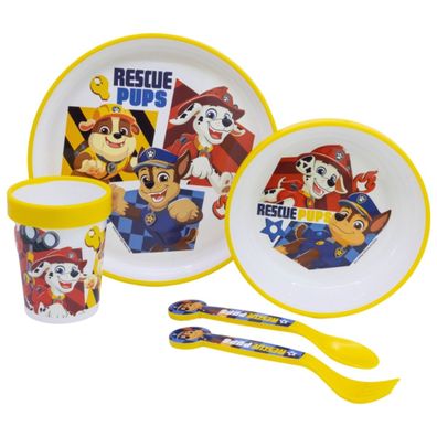 Paw Patrol Kindergeschirr Set 5-teilig Rutschfestes Ess-Set mit Teller, Schüssel,