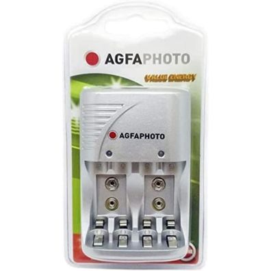Agfaphoto Ladegerät für AA/AAA & E-Block – Kompakt, sicher & automatisch abschaltend