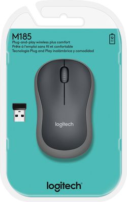 Logitech M185 Wireless Maus – Kompakte Office-Funkmaus in Grau