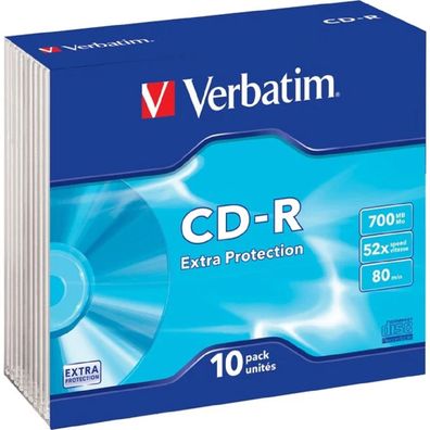 Verbatim CD-R 700MB 52x – 10er Pack Slimcase – Einmal beschreibbare Rohlinge