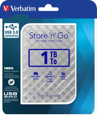 Verbatim Tragbare Festplatte – Kompaktes USB 3.0 Laufwerk, 2.5 Zoll, Silber