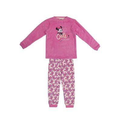 Disney Minnie Mouse Mädchen Schlafanzug Winter Pyjama Rosa Kuschelfleece