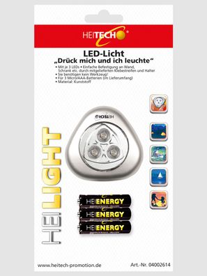 Heitech LED-Licht"Drück mich" mit 3 LEDs, inkl. 3 Micro/AAA Batterien