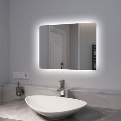 EMKE LED Badspiegel 60x45cm Beschlagfrei Warmweiß Kaltweiß Wandspiegel Knopfschalter
