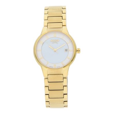 Boccia Uhr Damen 3301-03 Titan, Gold plattiert, Weiß, Hellblau