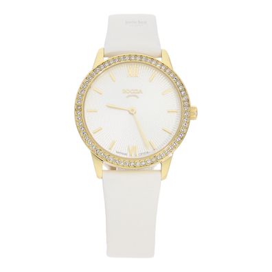 Boccia Uhr Damen 3382-02 Titan, Gold plattiert, Leder, Weiß