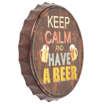 Blechschild Kronkorken Keep Calm and Have a Beer Deko Schild mit Druck 33 x 33