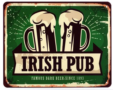 Blechschild Irish Pub Famous Dark Beer Since 1893 Deko Schild Aufschrift 20 x 25