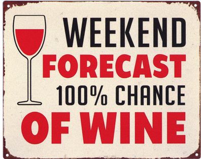 Deko Blechschild Weekend 100% Chance of Wine 20 x25 Vintage-Design Metall Schild