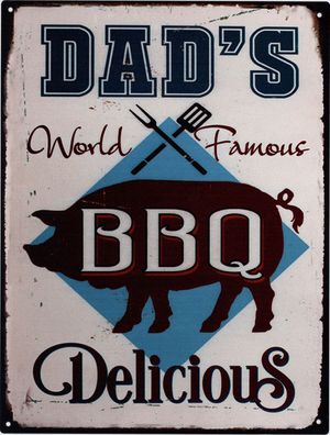 Moritz Blechschild Dad´s BBQ Schwein 25 x 33 cm Retro Vintage Tin sign Wand