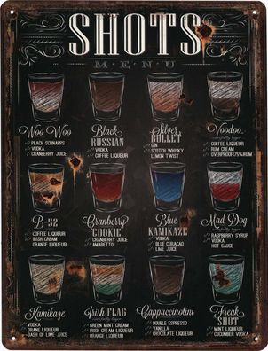 Retro Deko Blechschild Shots Menu Schnäpse Kurze Vintage-Design Metall Schild