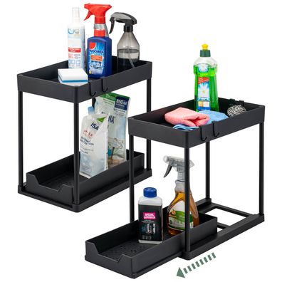 eluno Spülschrank-Organizer 2er Set, 2-stöckiges Unterschrankregal, schwarz