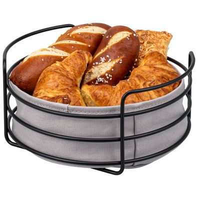eluno Brotkorb - Obstkorb, Obstschale mit abnehmbarem Bezug, aus schwarzem Metall