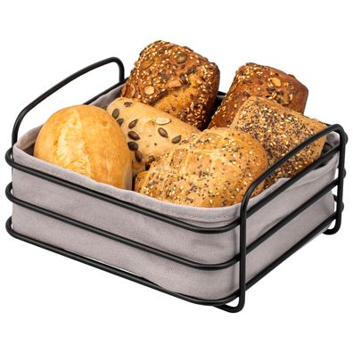 eluno Brotkorb - Obstkorb, Obstschale mit abnehmbarem Bezug, aus schwarzem Metall