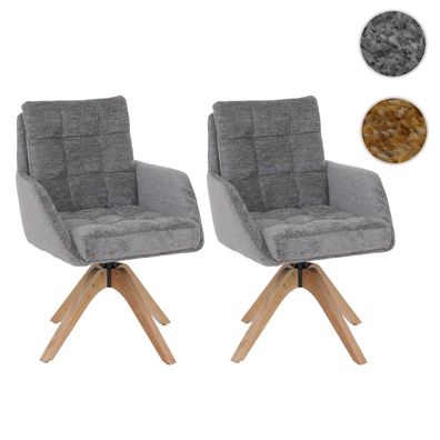 2er-Set Esszimmerstuhl HWC-Q36, Küchenstuhl drehbar, Stoff Chenille (680g/m²) Holz