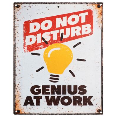 Blechschild 20 x 25 cm Do Not Disturb Genius At Work Retro Vintage sign Wand