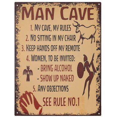 Blechschild 25 x 33 cm MAN CAVE 5 Rules Retro Vintage Tin sign Wand Dekoration