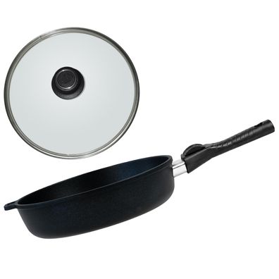 BAF Schmorpfanne 28cm Induktion & Glasdeckel Griff abnehmbar beschichtete Pfanne