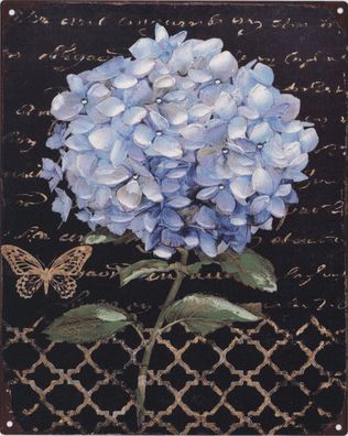 Moritz Blechschild Blaue Hortensie 20 x 25 cm Retro Vintage Tin sign Wand